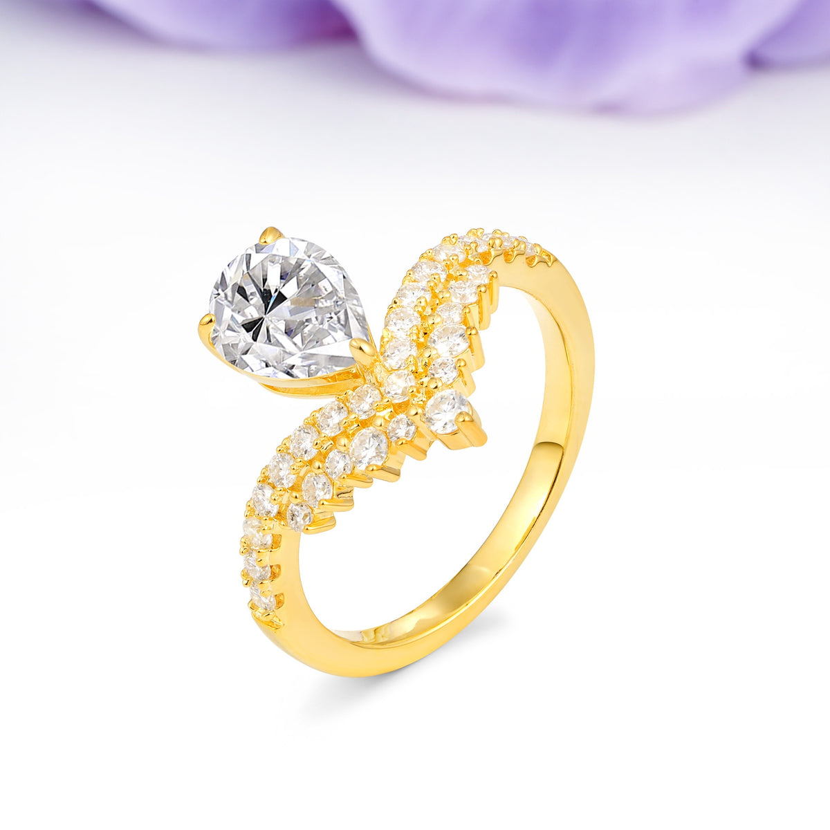 Classic and Unique 3-Prong Crown Setting with Pear Cut Lab Diamond Engagement Ring - Additional view
