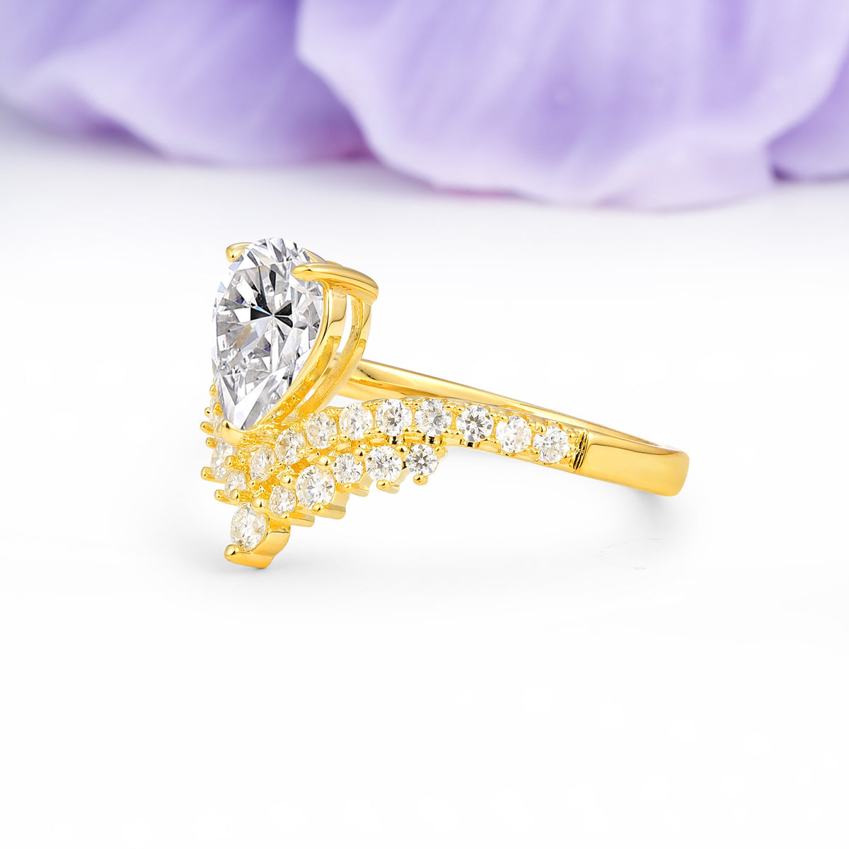 Classic and Unique 3-Prong Crown Setting with Pear Cut Lab Diamond Engagement Ring - Additional view
