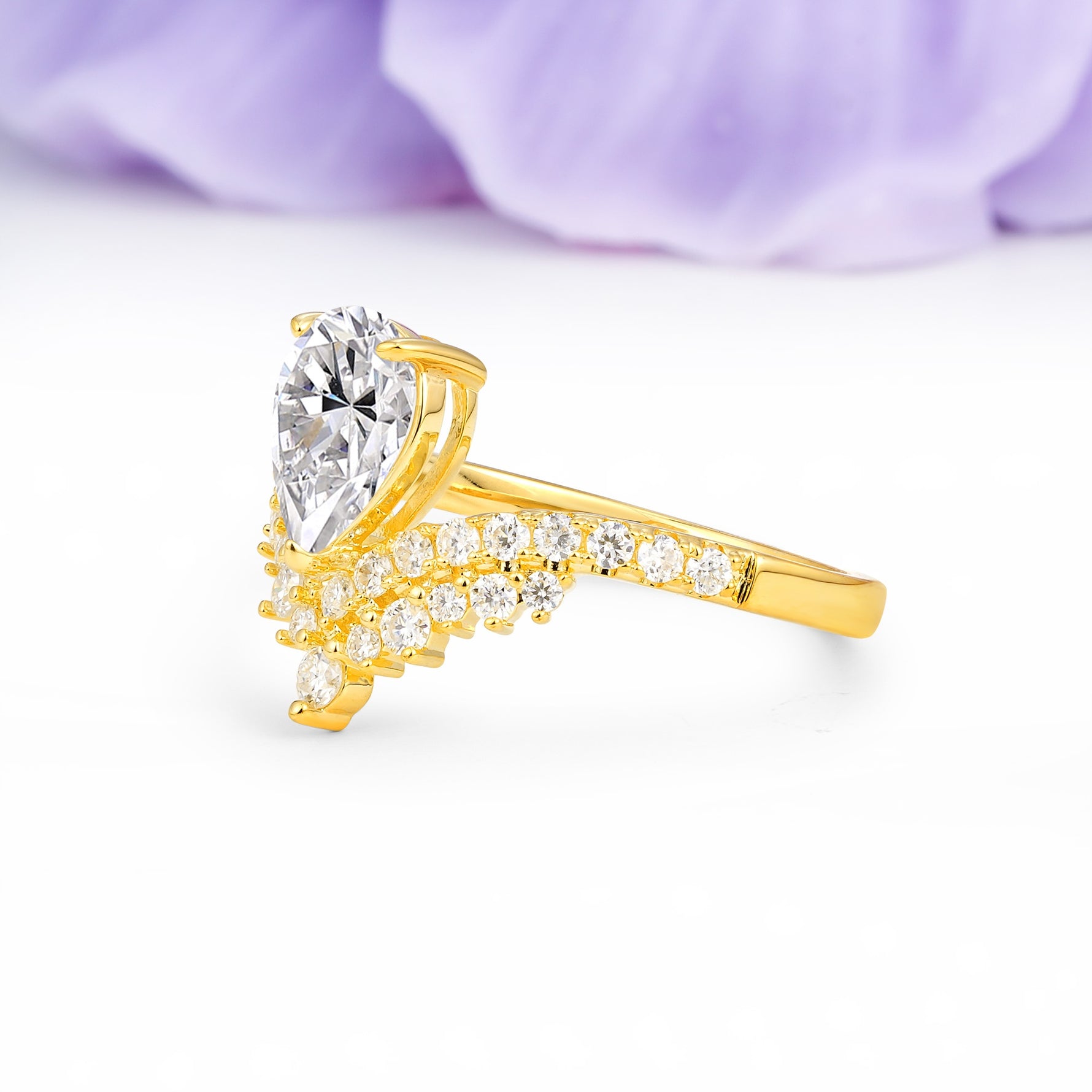 Classic and Unique 3-Prong Crown Setting with Pear Cut Lab Diamond Engagement Ring - Additional view