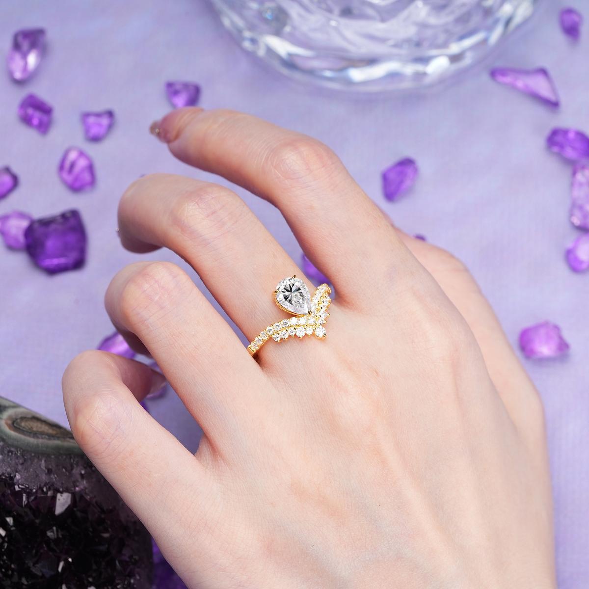 Classic and Unique 3-Prong Crown Setting with Pear Cut Lab Diamond Engagement Ring