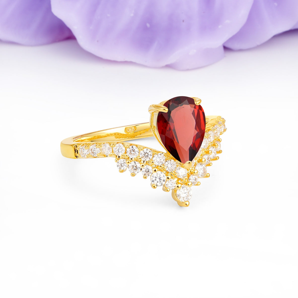 Classic and Unique 3-Prong Crown Setting with Pear Cut Garnet Engagement Ring - Additional view