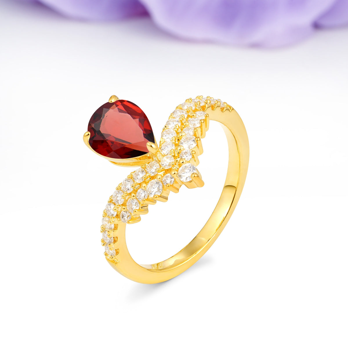 Classic and Unique 3-Prong Crown Setting with Pear Cut Garnet Engagement Ring - Additional view