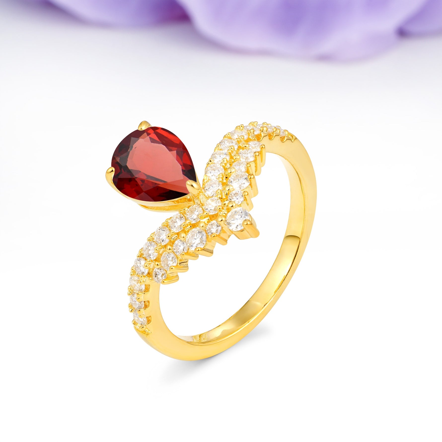 Classic and Unique 3-Prong Crown Setting with Pear Cut Garnet Engagement Ring - Additional view