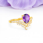 Classic and Unique 3-Prong Crown Setting with Pear Cut Amethyst Engagement Ring - Additional view