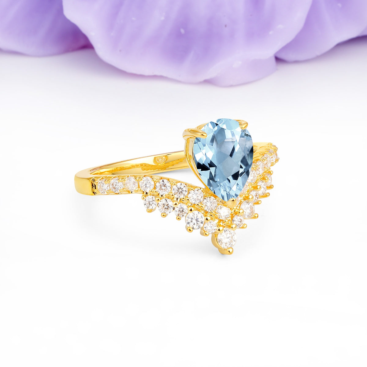 Classic and Unique 3-Prong Crown Setting with Pear Cut Aquamarine Engagement Ring - Additional view
