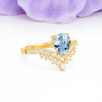 Classic and Unique 3-Prong Crown Setting with Pear Cut Aquamarine Engagement Ring - Additional view