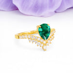 Classic and Unique 3-Prong Crown Setting with Pear Cut Emerald Engagement Ring - Additional view