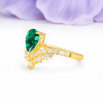 Classic and Unique 3-Prong Crown Setting with Pear Cut Emerald Engagement Ring - Additional view