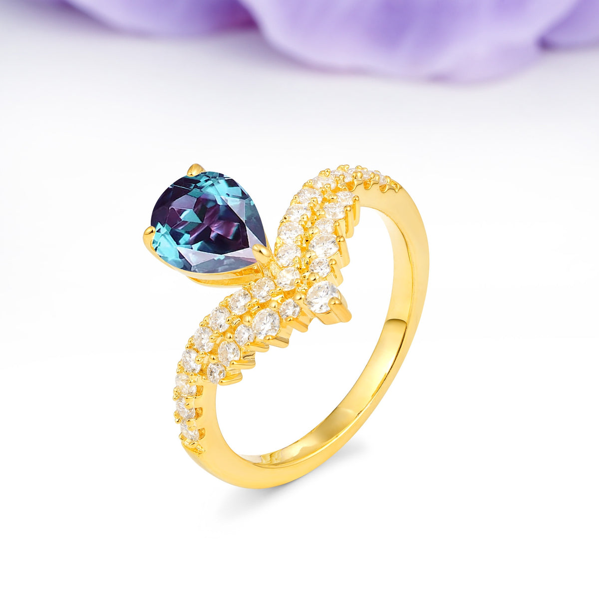 Classic and Unique 3-Prong Crown Setting with Pear Cut Alexandrite Engagement Ring - Additional view