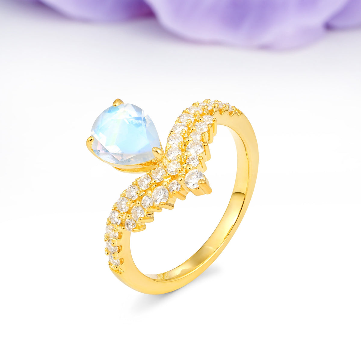 Classic and Unique 3-Prong Crown Setting with Pear Cut Moonstone Engagement Ring - Additional view