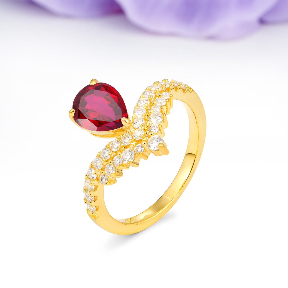 Classic and Unique 3-Prong Crown Setting with Pear Cut Ruby Engagement Ring - Additional view