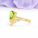 Classic and Unique 3-Prong Crown Setting with Pear Cut Peridot Engagement Ring - Additional view