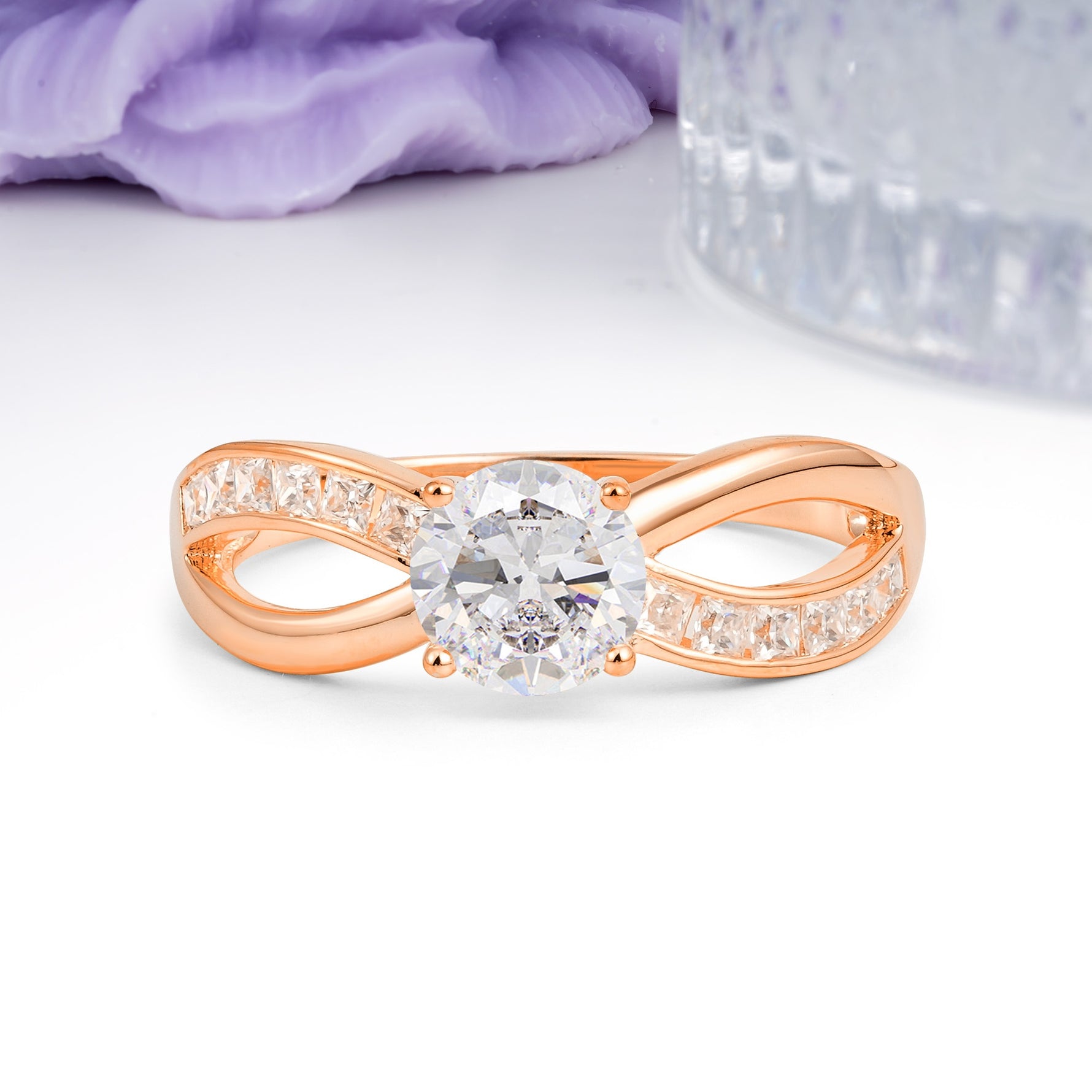 Elegant Continuous Princess Side Gem Infinity Loop Round Cut Moissanite Engagement Ring - Additional view