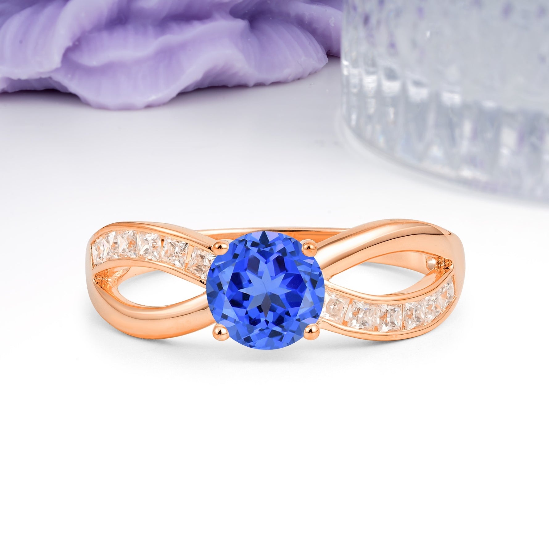 Elegant Continuous Princess Side Gem Infinity Loop Round Cut Sapphire Engagement Ring - Additional view