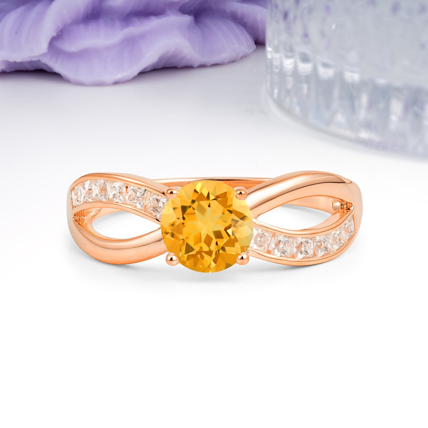 Elegant Continuous Princess Side Gem Infinity Loop Round Cut Citrine Engagement Ring - Additional view