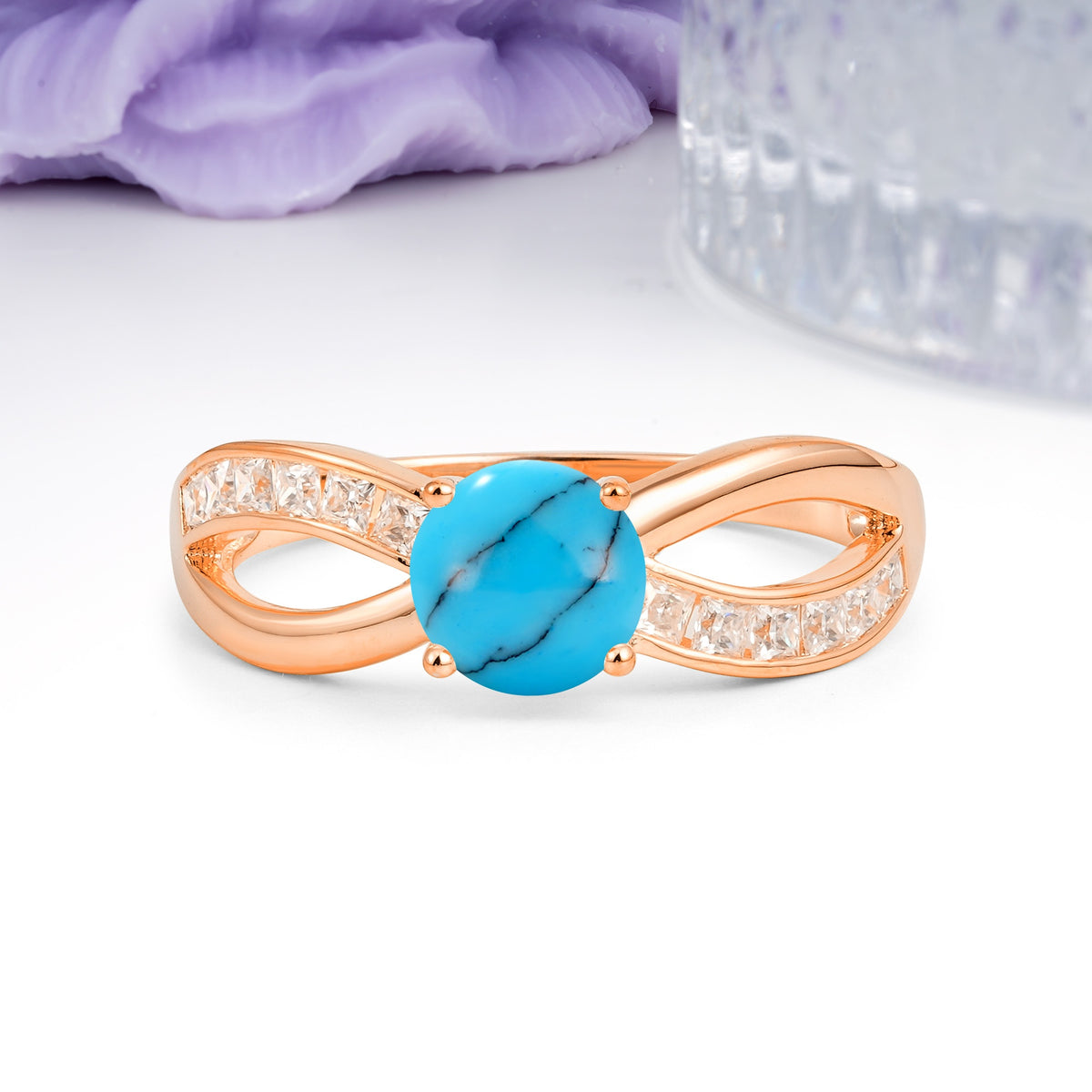 Elegant Continuous Princess Side Gem Infinity Loop Round Cut Turquoise Engagement Ring - Additional view