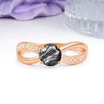 Elegant Continuous Princess Side Gem Infinity Loop Round Cut Black Rutilated Quartz Engagement Ring - Additional view