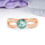 Elegant Continuous Princess Side Gem Infinity Loop Round Cut Moss Agate Engagement Ring - Additional view