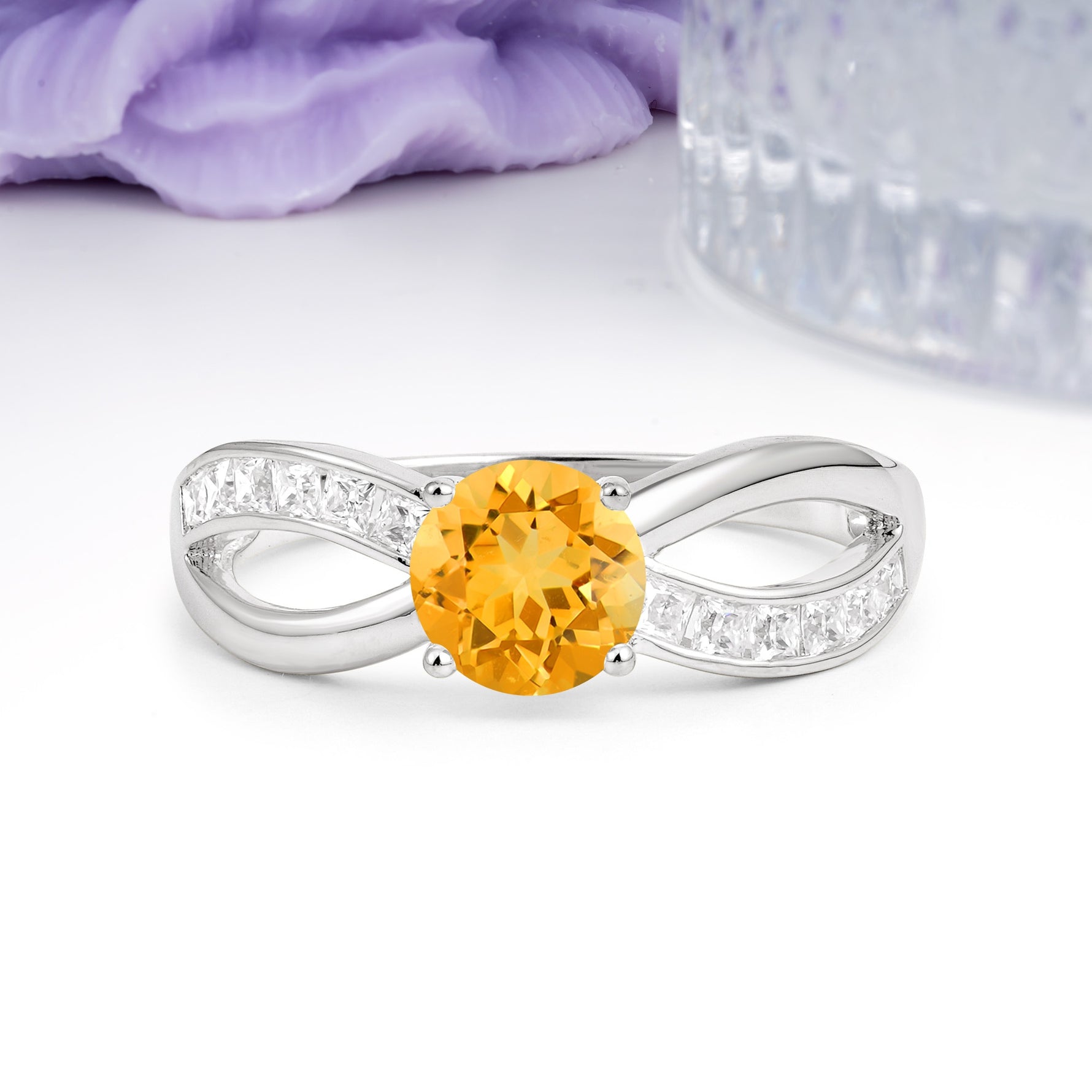 Elegant Continuous Princess Side Gem Infinity Loop Round Cut Citrine Engagement Ring - Additional view