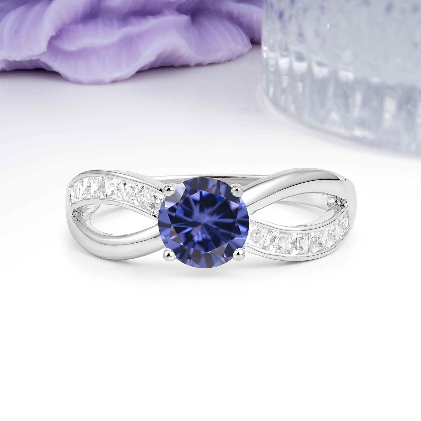 Elegant Continuous Princess Side Gem Infinity Loop Round Cut Tanzanite Engagement Ring - Additional view