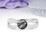 Elegant Continuous Princess Side Gem Infinity Loop Round Cut Black Rutilated Quartz Engagement Ring - Additional view