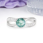 Elegant Continuous Princess Side Gem Infinity Loop Round Cut Moss Agate Engagement Ring - Additional view