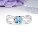 Elegant Continuous Princess Side Gem Infinity Loop Round Cut Aquamarine Engagement Ring - Additional view