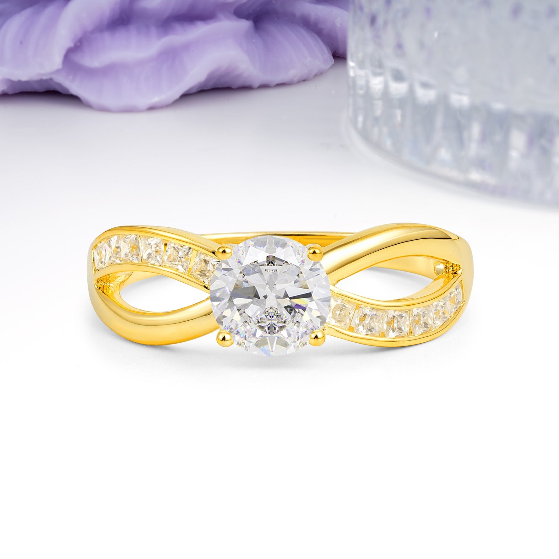 Elegant Continuous Princess Side Gem Infinity Loop Round Cut Moissanite Engagement Ring - Additional view