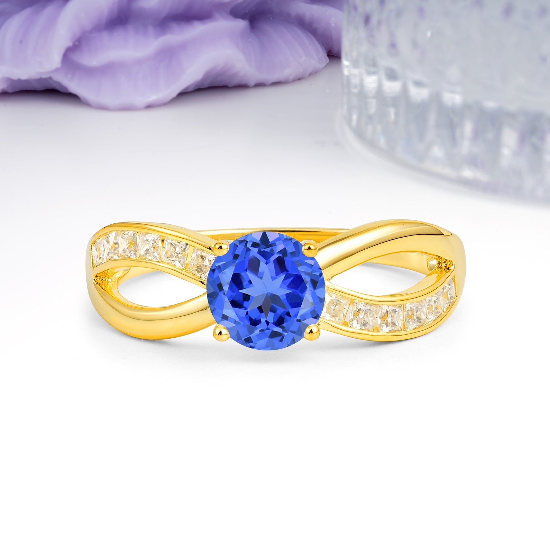 Elegant Continuous Princess Side Gem Infinity Loop Round Cut Sapphire Engagement Ring - Additional view