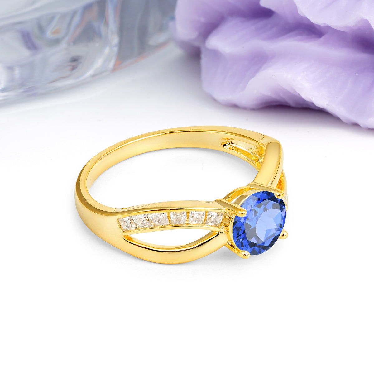 Elegant Continuous Princess Side Gem Infinity Loop Round Cut Sapphire Engagement Ring - Additional view