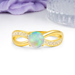 Elegant Continuous Princess Side Gem Infinity Loop Round Cut Fire Opal Engagement Ring - Additional view
