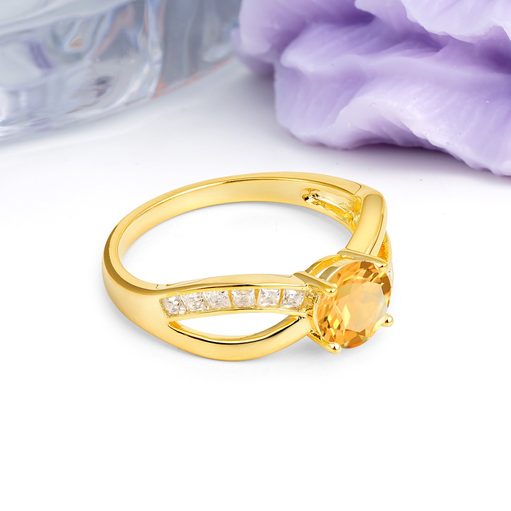 Elegant Continuous Princess Side Gem Infinity Loop Round Cut Citrine Engagement Ring - Additional view