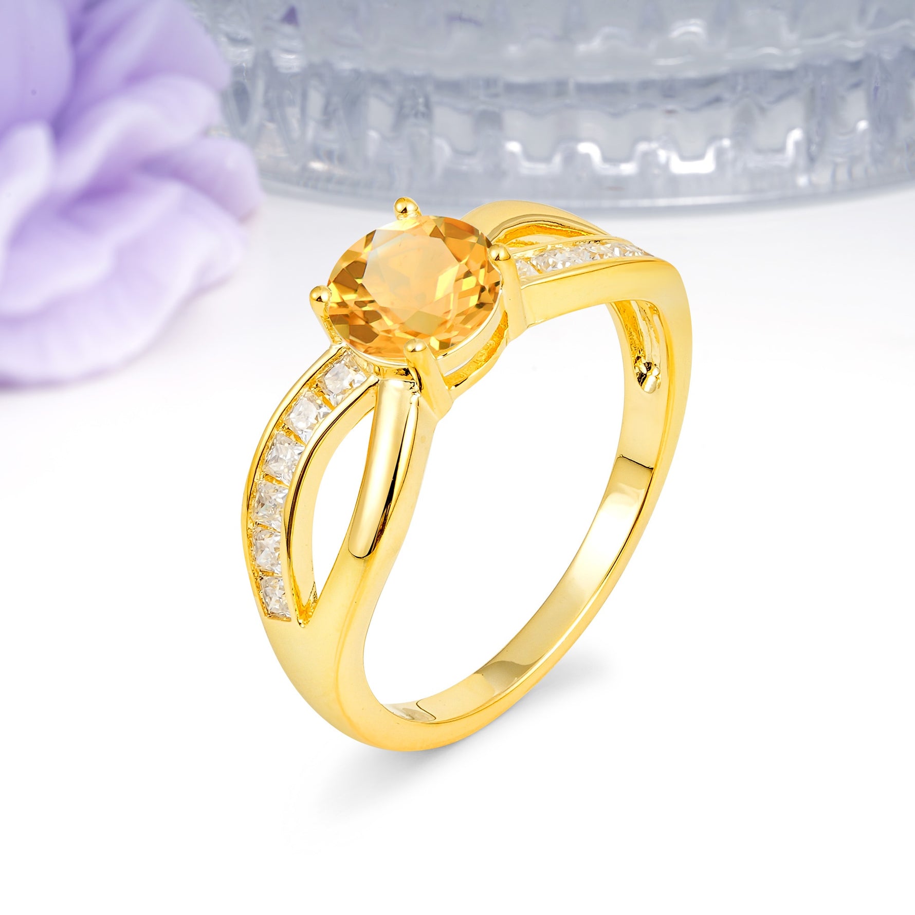 Elegant Continuous Princess Side Gem Infinity Loop Round Cut Citrine Engagement Ring - Additional view