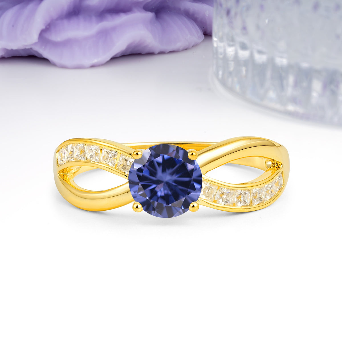Elegant Continuous Princess Side Gem Infinity Loop Round Cut Tanzanite Engagement Ring - Additional view