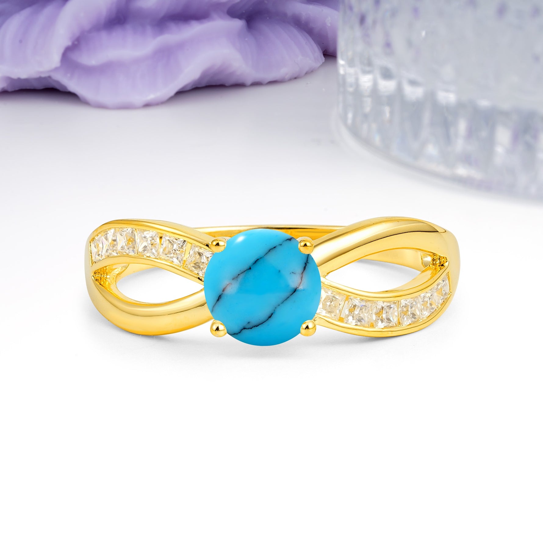 Elegant Continuous Princess Side Gem Infinity Loop Round Cut Turquoise Engagement Ring - Additional view
