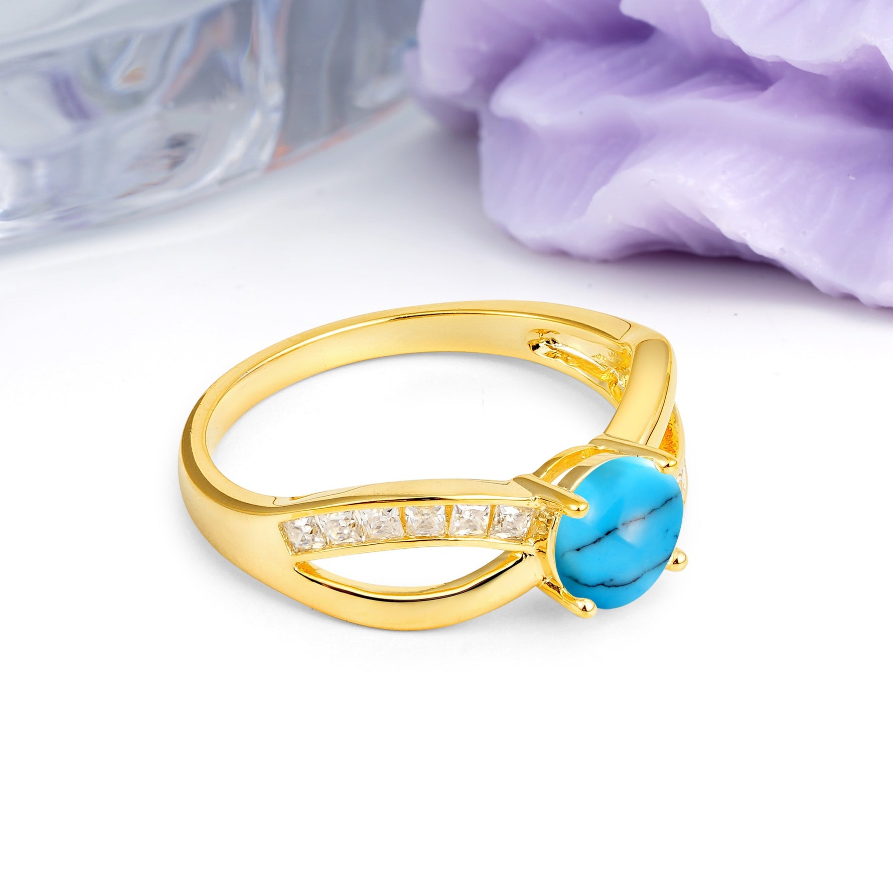 Elegant Continuous Princess Side Gem Infinity Loop Round Cut Turquoise Engagement Ring - Additional view
