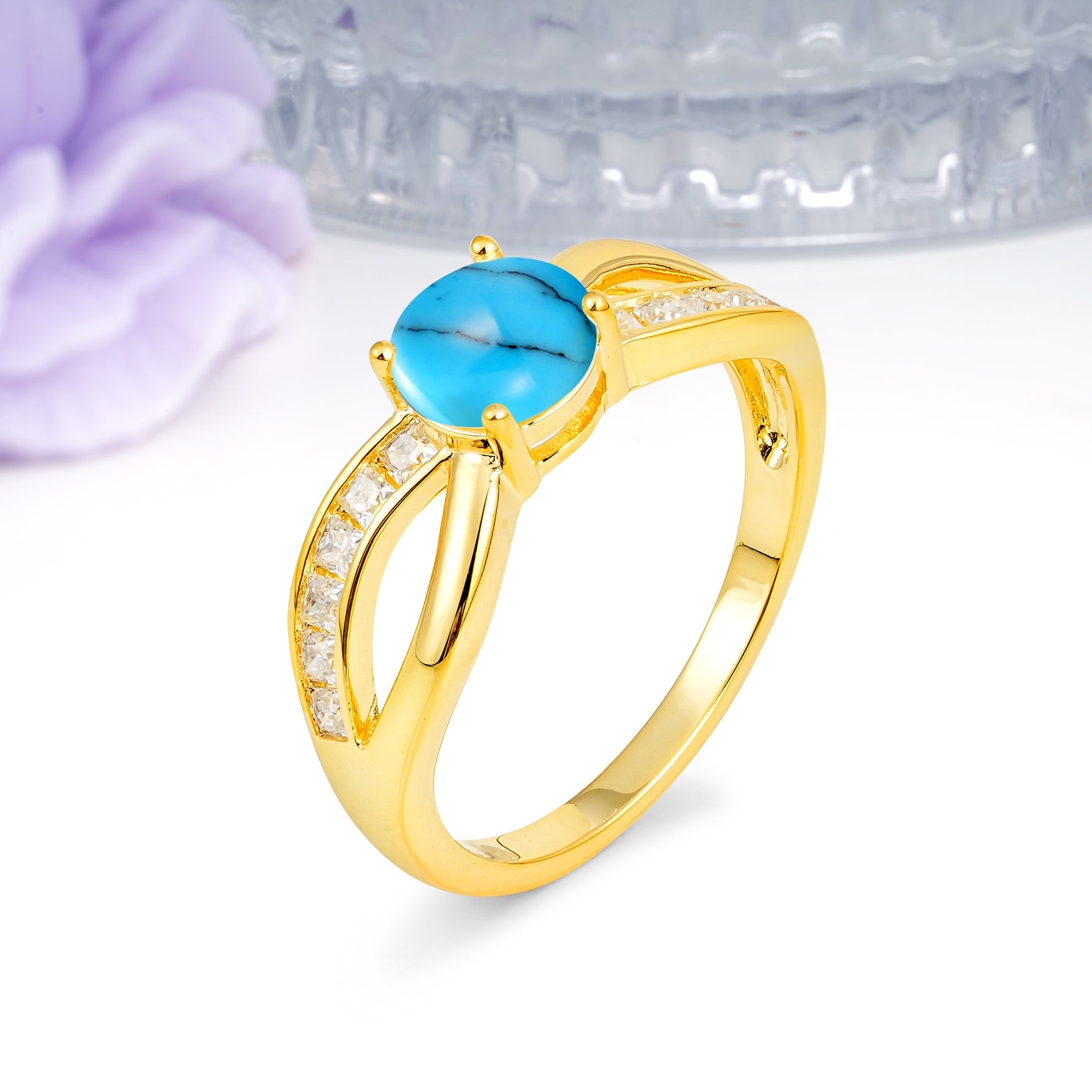 Elegant Continuous Princess Side Gem Infinity Loop Round Cut Turquoise Engagement Ring - Additional view
