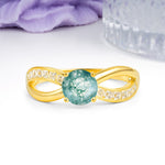 Elegant Continuous Princess Side Gem Infinity Loop Round Cut Moss Agate Engagement Ring - Additional view