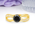 Elegant Continuous Princess Side Gem Infinity Loop Round Cut Black Onyx Engagement Ring - Additional view