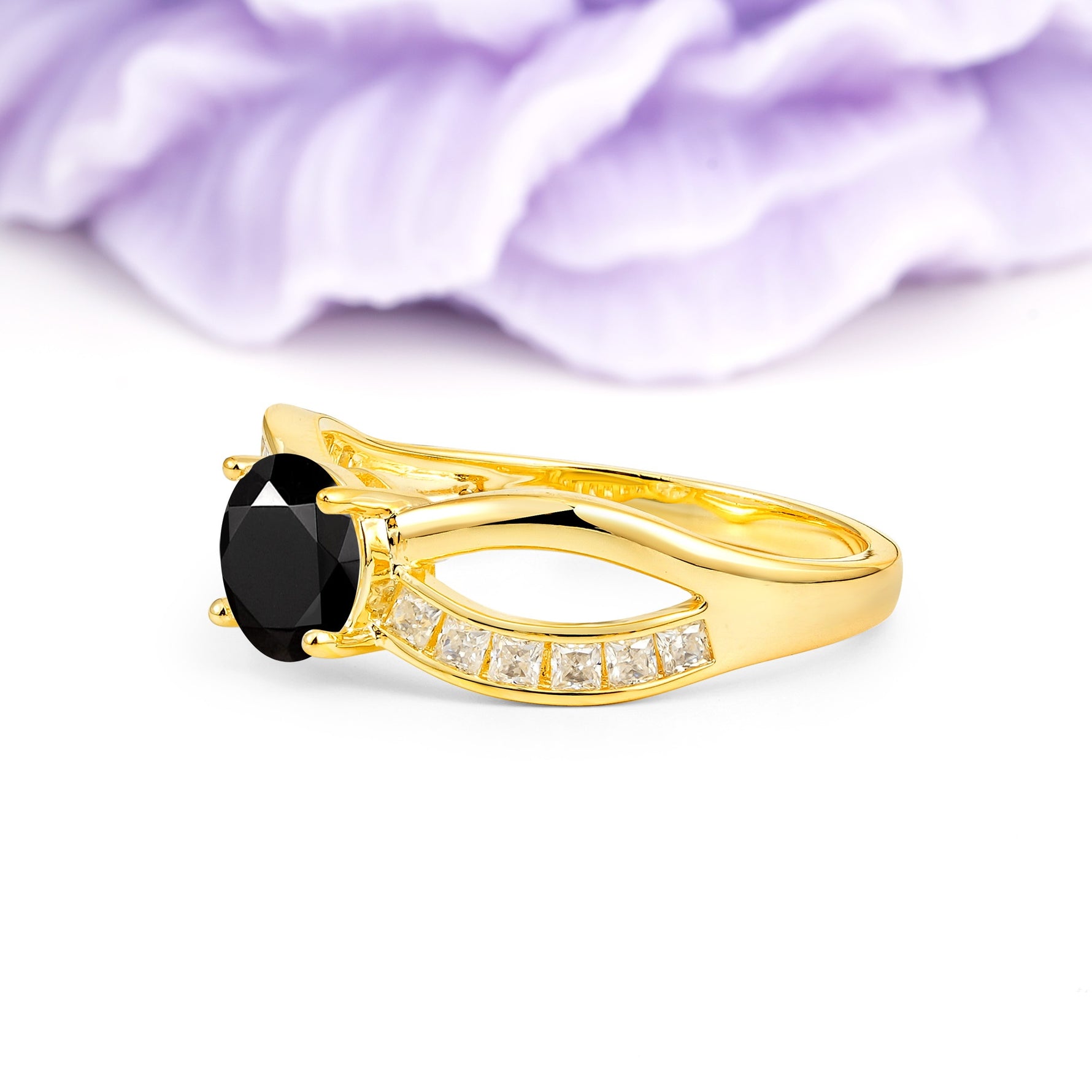 Elegant Continuous Princess Side Gem Infinity Loop Round Cut Black Onyx Engagement Ring - Additional view