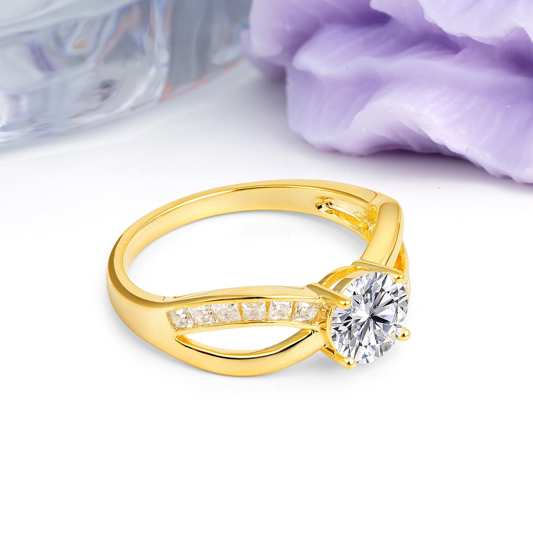 Elegant Continuous Princess Side Gem Infinity Loop Round Cut Lab Diamond Engagement Ring - Additional view