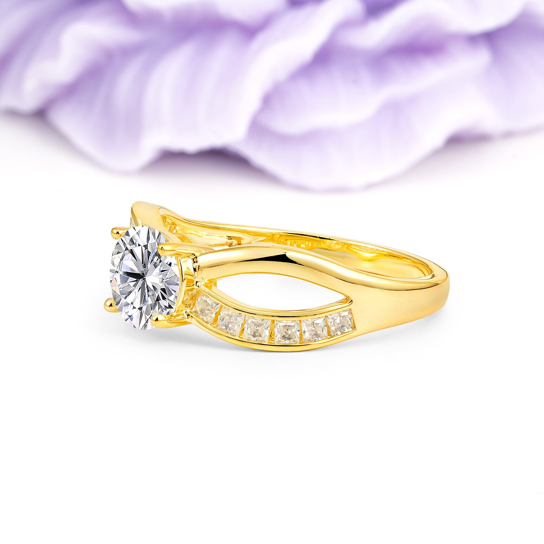 Elegant Continuous Princess Side Gem Infinity Loop Round Cut Lab Diamond Engagement Ring - Additional view