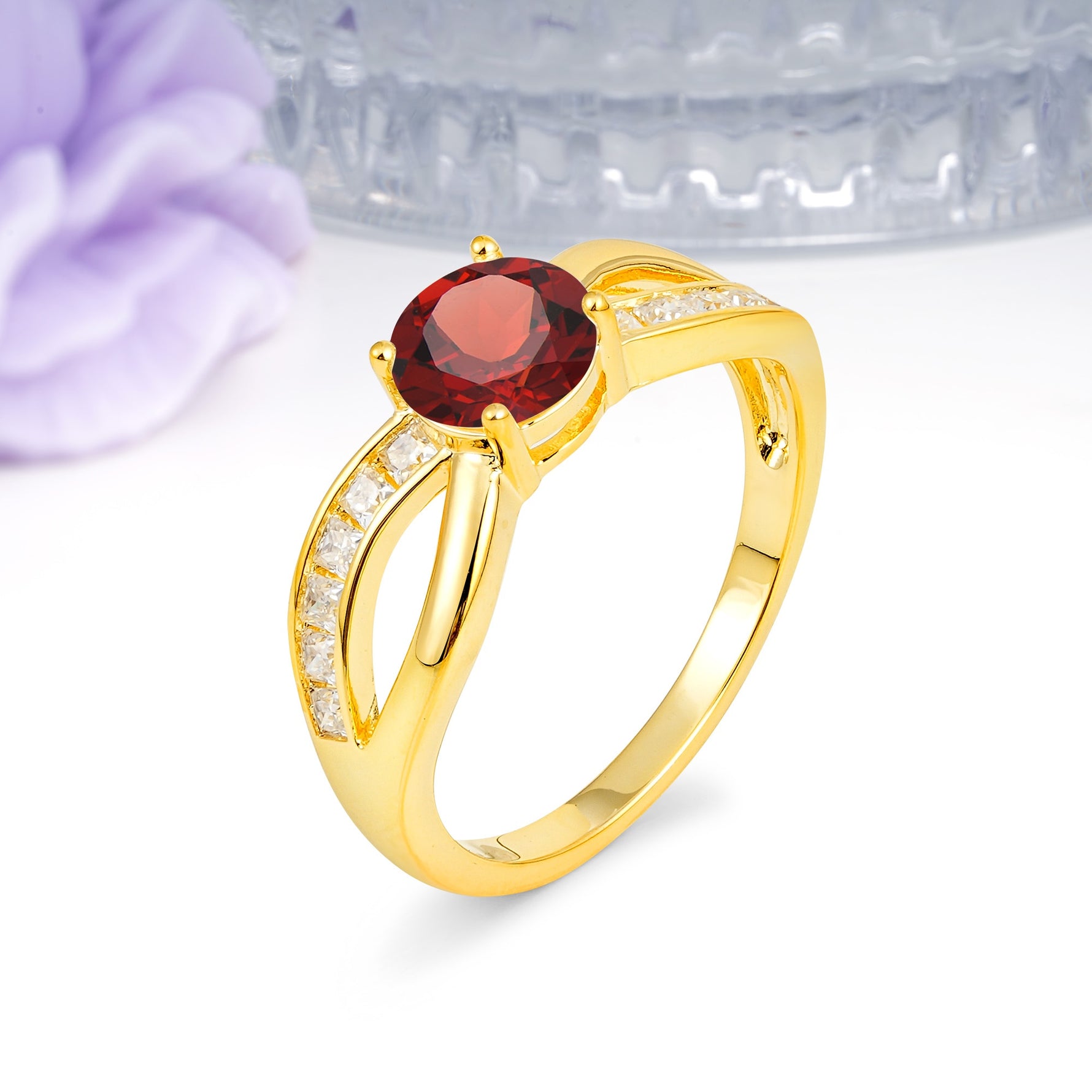 Elegant Continuous Princess Side Gem Infinity Loop Round Cut Garnet Engagement Ring - Additional view