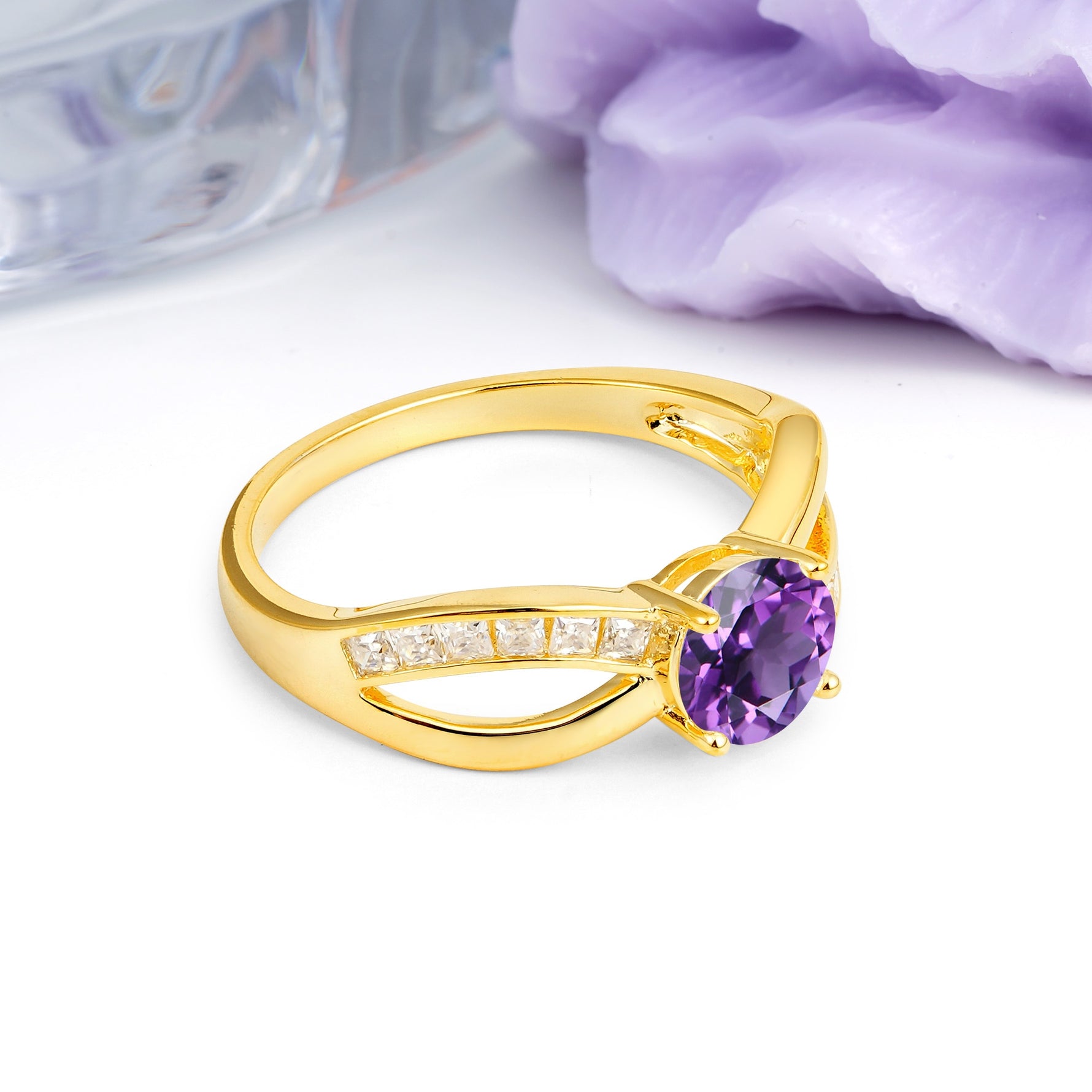 Elegant Continuous Princess Side Gem Infinity Loop Round Cut Amethyst Engagement Ring - Additional view