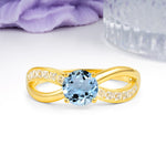 Elegant Continuous Princess Side Gem Infinity Loop Round Cut Aquamarine Engagement Ring - Additional view
