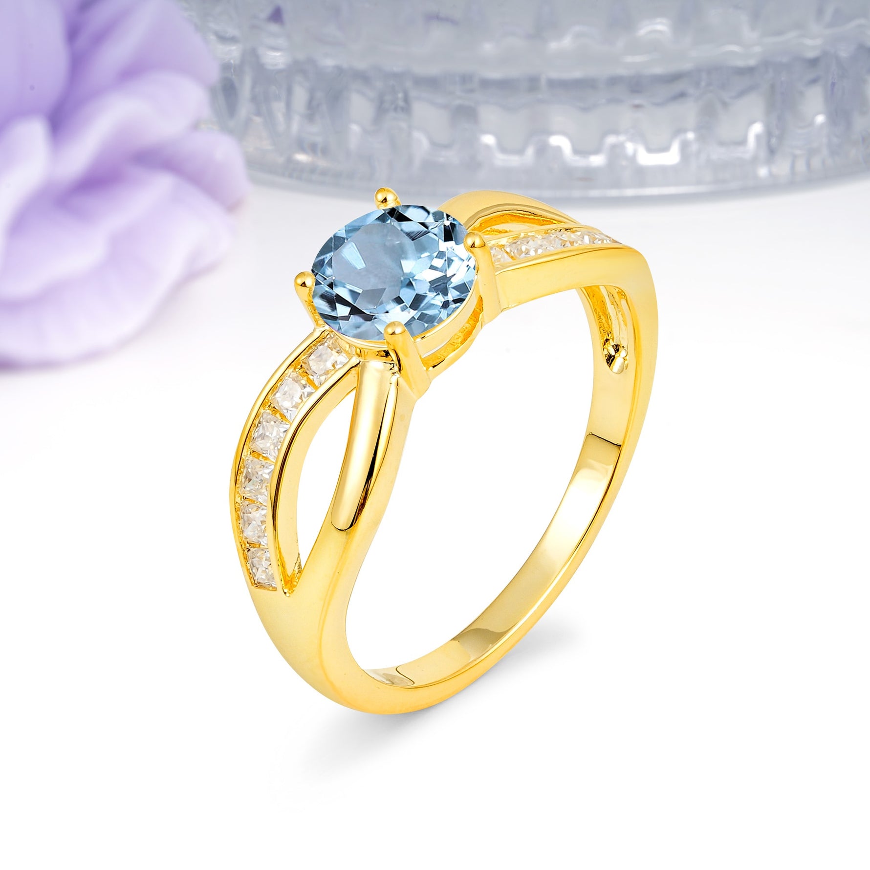 Elegant Continuous Princess Side Gem Infinity Loop Round Cut Aquamarine Engagement Ring - Additional view