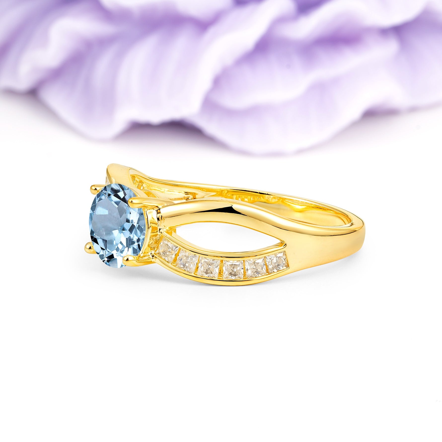 Elegant Continuous Princess Side Gem Infinity Loop Round Cut Aquamarine Engagement Ring - Additional view