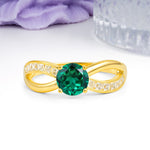 Elegant Continuous Princess Side Gem Infinity Loop Round Cut Emerald Engagement Ring - Additional view