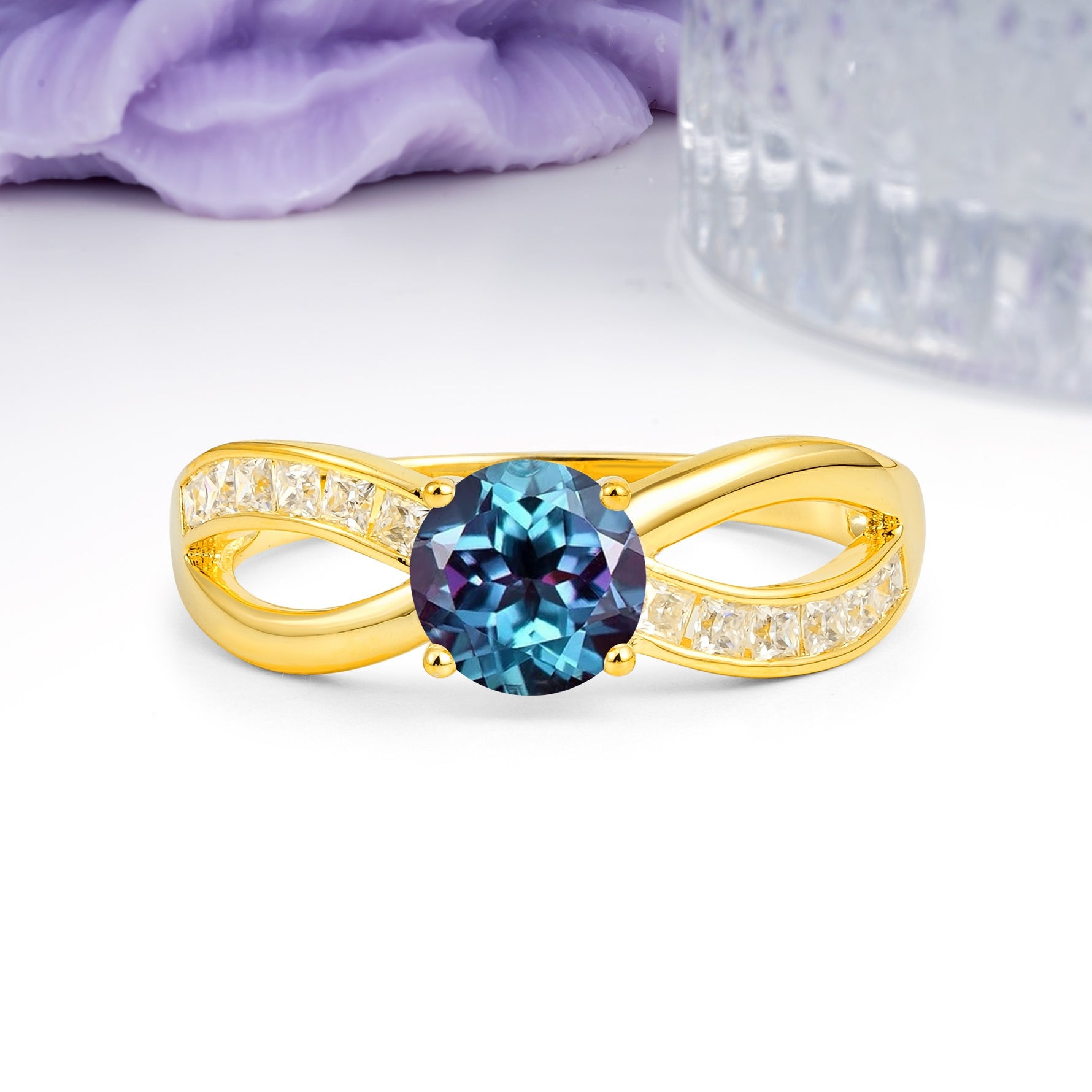 Elegant Continuous Princess Side Gem Infinity Loop Round Cut Alexandrite Engagement Ring - Additional view