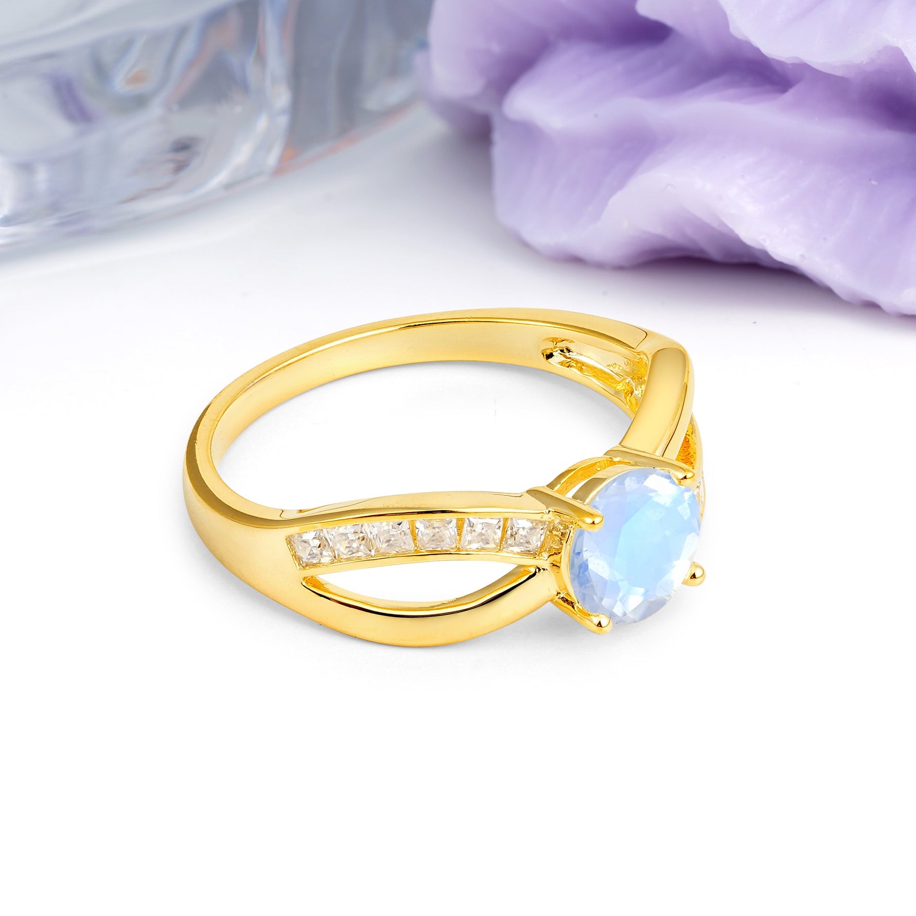 Elegant Continuous Princess Side Gem Infinity Loop Round Cut Moonstone Engagement Ring - Additional view